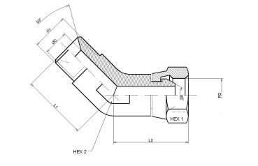 Preview: EVW 1/2" UNF einstellbare 45°-Winkelverschraubung